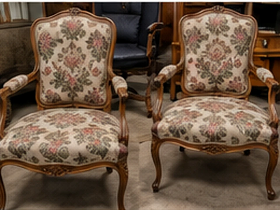 A pair of antique chairs with renewed floral upholstery