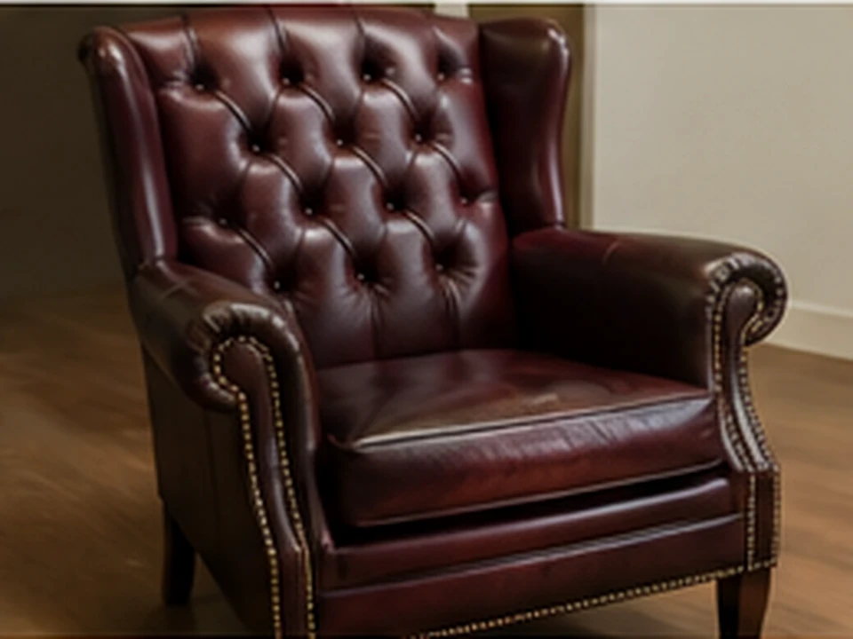 A restored brown leather armchair