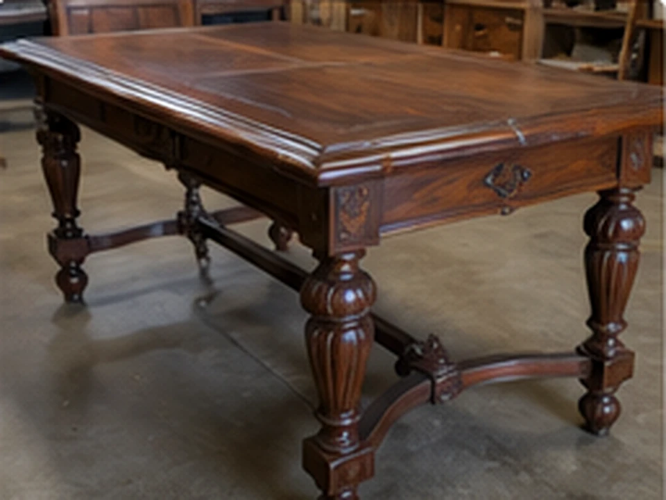 A restored antique wooden table with turned legs